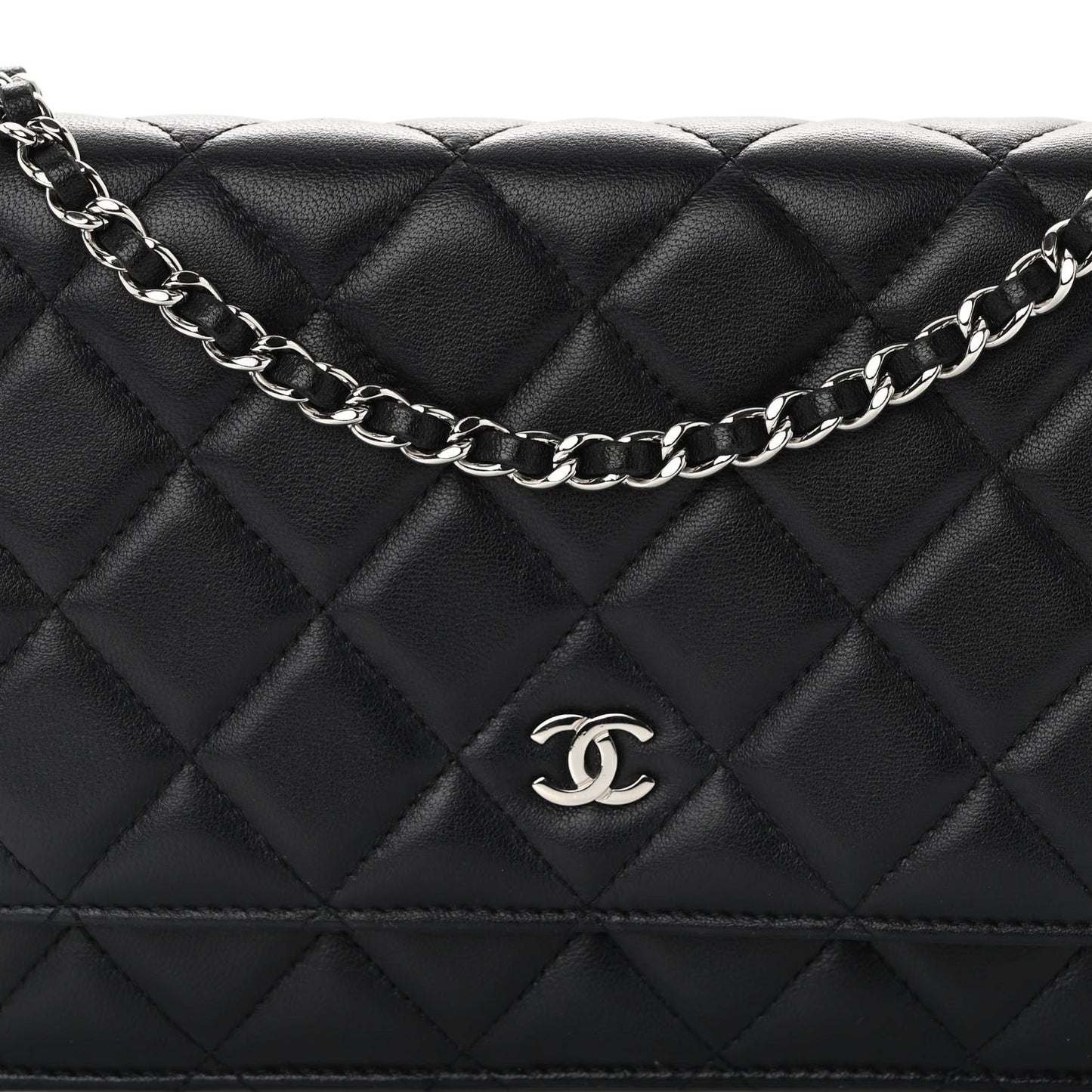 Lambskin Quilted Wallet On Chain WOC Black