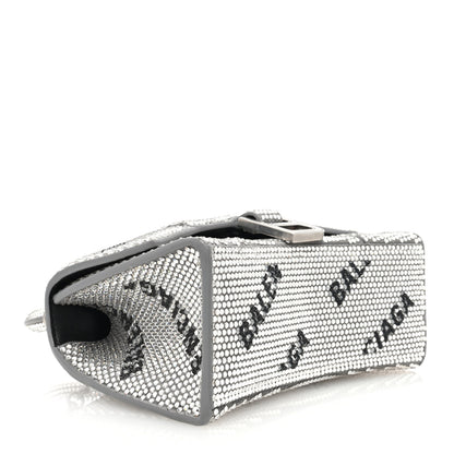Balenciaga Strass Suede Allover Logo Hourglass Top Handle Bag XS with Chain Silver Black 4 of 9
