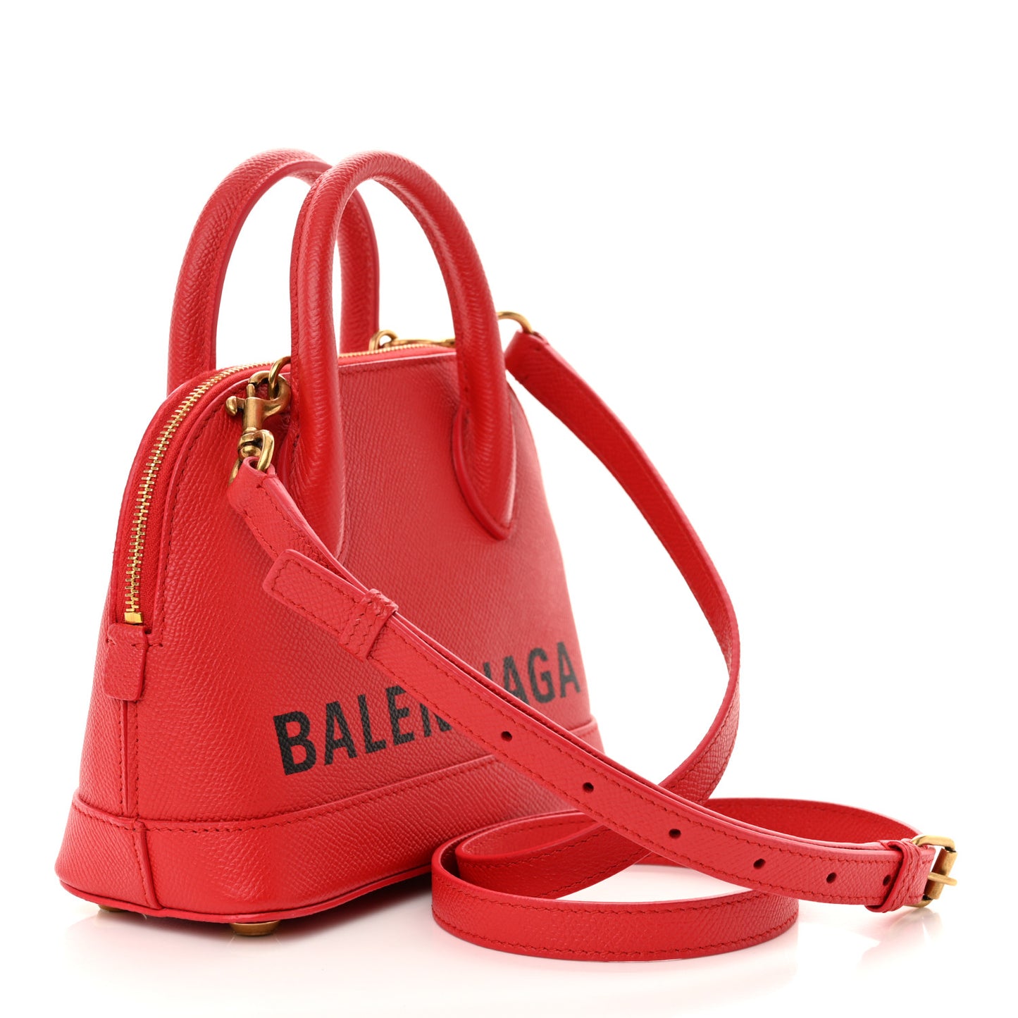 Signature Grained Calfskin Logo XXS Ville Top Handle Bag Rouge Coquelicot Black