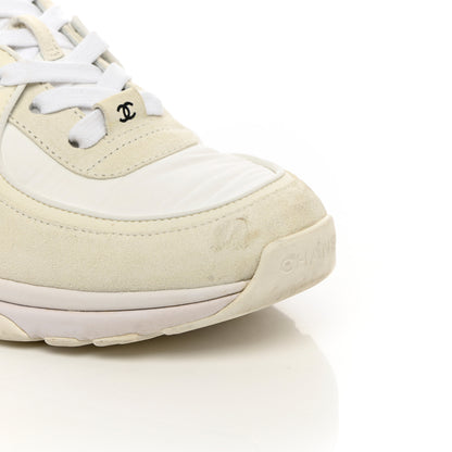 Chanel Suede Calfskin Fabric CC Sneakers 38 White 15 of 21