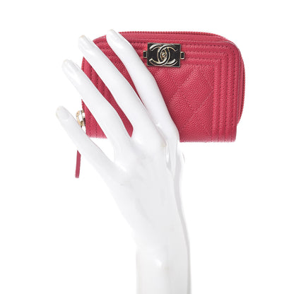 Chanel Caviar Quilted Boy Zip Around Coin Purse Wallet Fuchsia 2 of 8