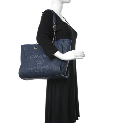 Chanel Woven Straw Raffia Small Deauville Tote Blue 2 of 11