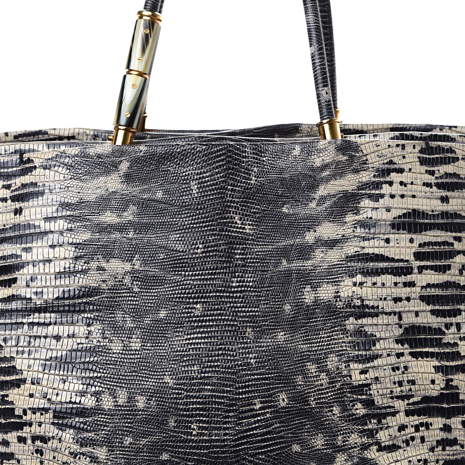 Lanvin Lizard Effect Calfskin Moon River Tote Black White 7 of 13