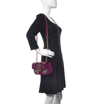 Gucci Velvet Matelasse Embroidered Mini GG Marmont Shoulder Bag Bordeaux 2 of 10