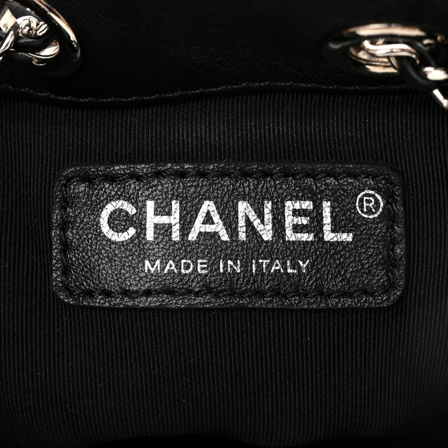 Crumpled Calfskin Quilted Chain All Over Drawstring Bucket Bag Black