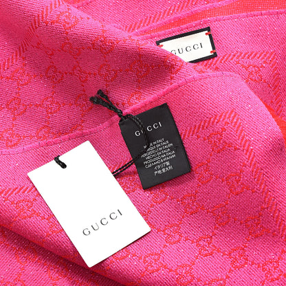 Gucci Wool Lame Jacquard GG Monogram Stenlux Scarf Red Pink 5 of 5