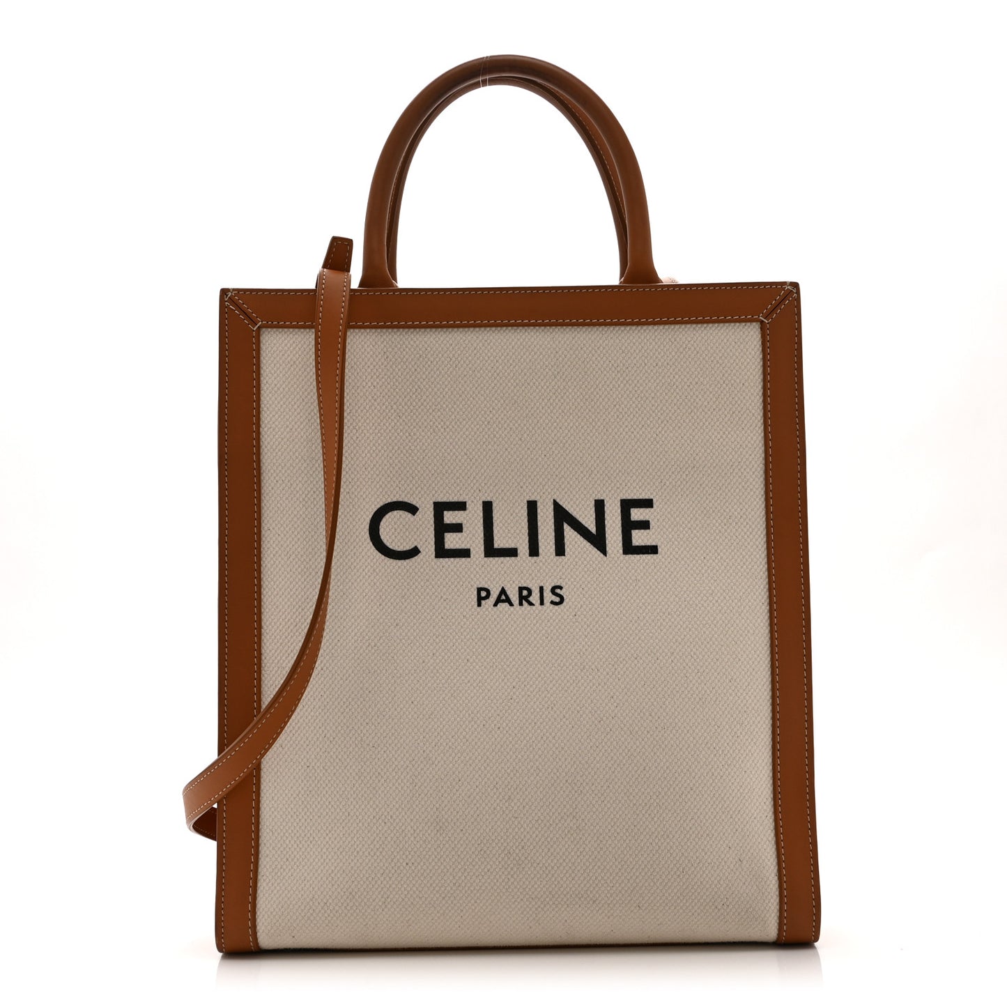Canvas Calfskin Small Vertical Cabas Natural Tan