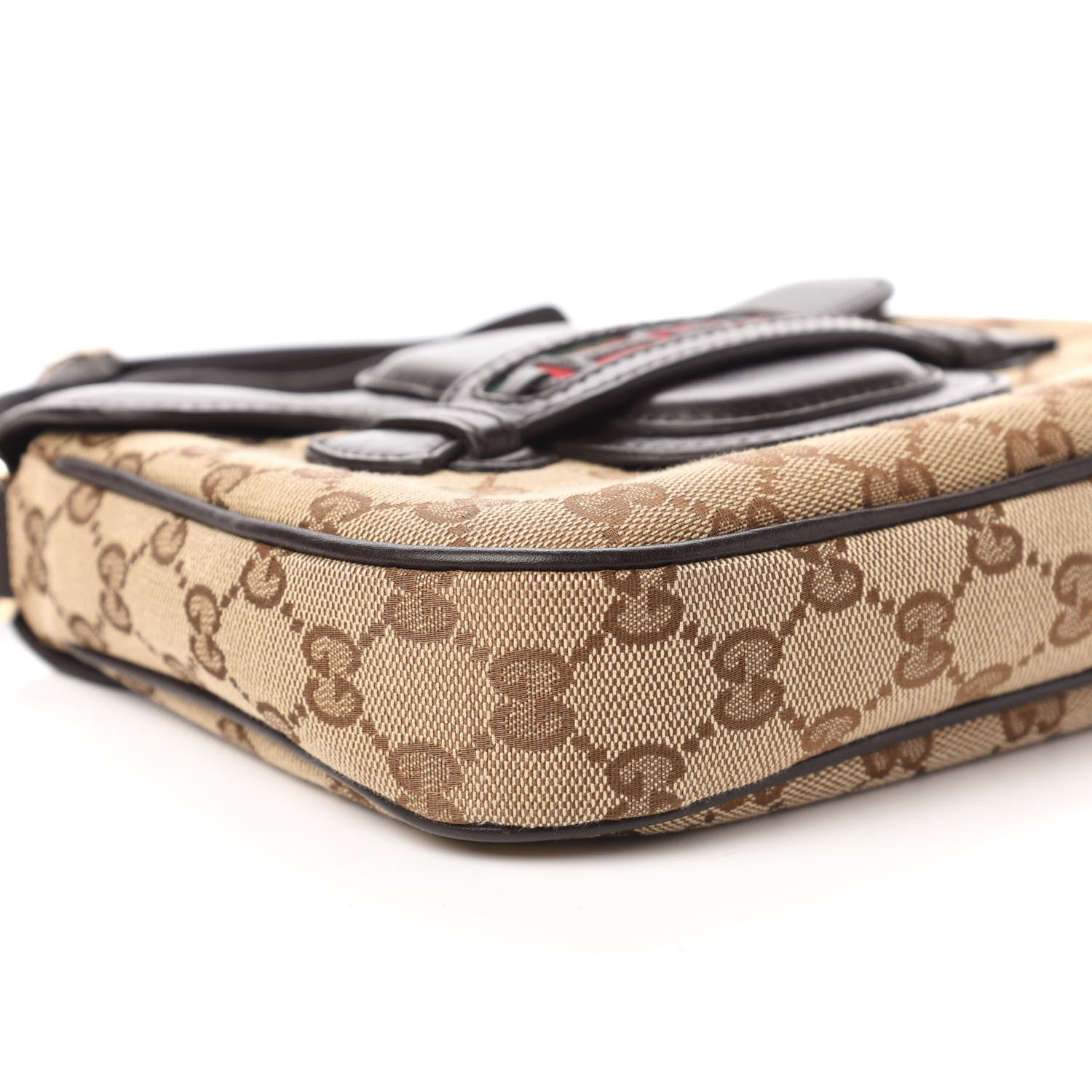 Gucci Monogram Pebbled Calfskin Web Small Dressage Shoulder Bag Dark Brown 6 of 10