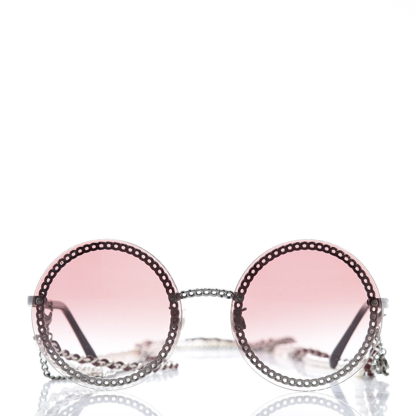 Round Removable Triple Hanging Chain Sunglasses 4245 Pink Silver