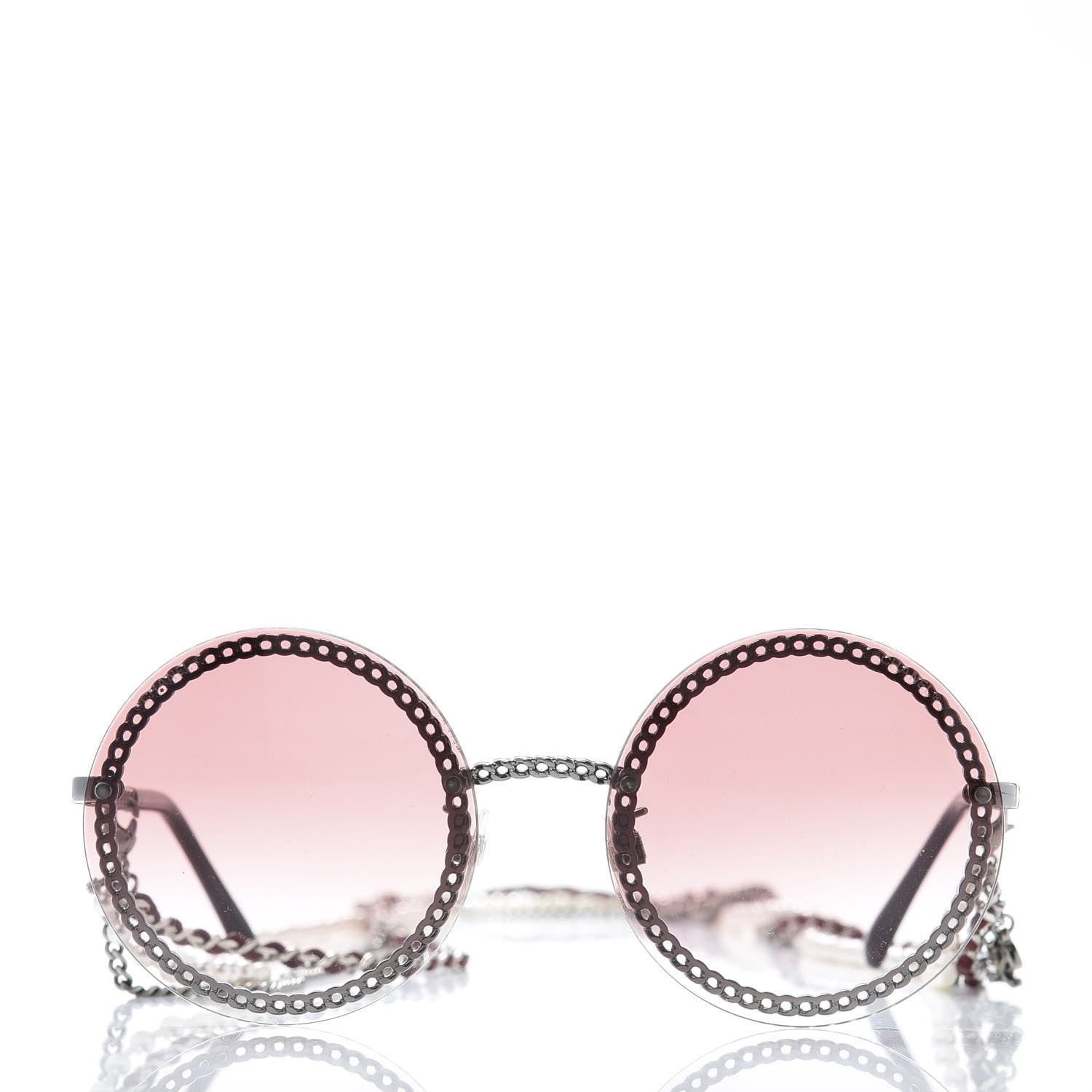 Chanel Round Removable Triple Hanging Chain Sunglasses 4245 Pink Silver 2 of 8