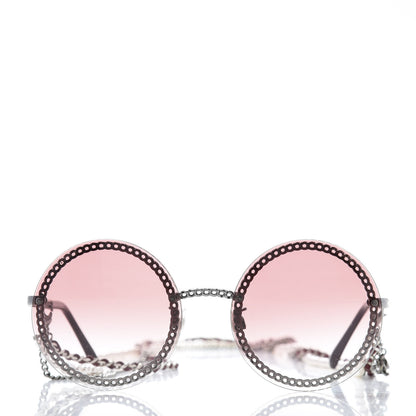 Chanel Round Removable Triple Hanging Chain Sunglasses 4245 Pink Silver 2 of 8