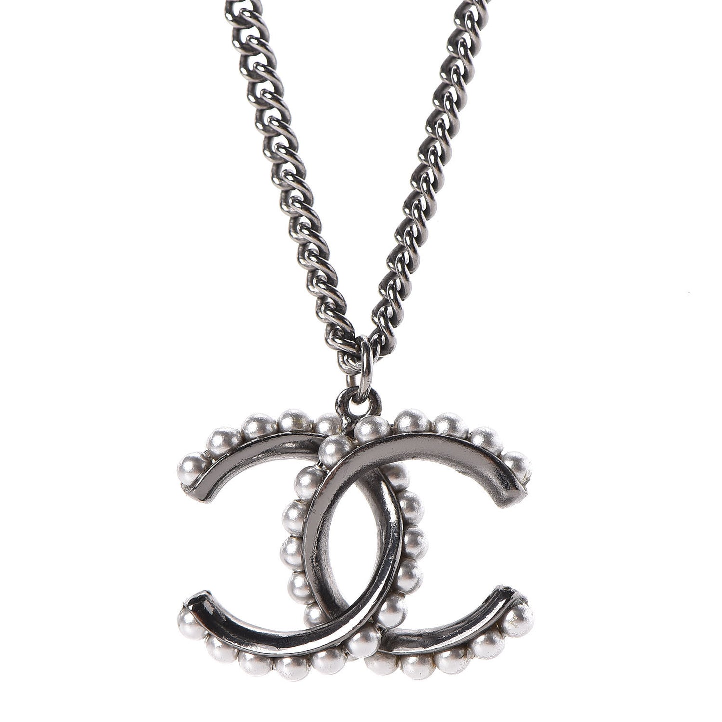 Pearl CC Pendant Necklace Silver
