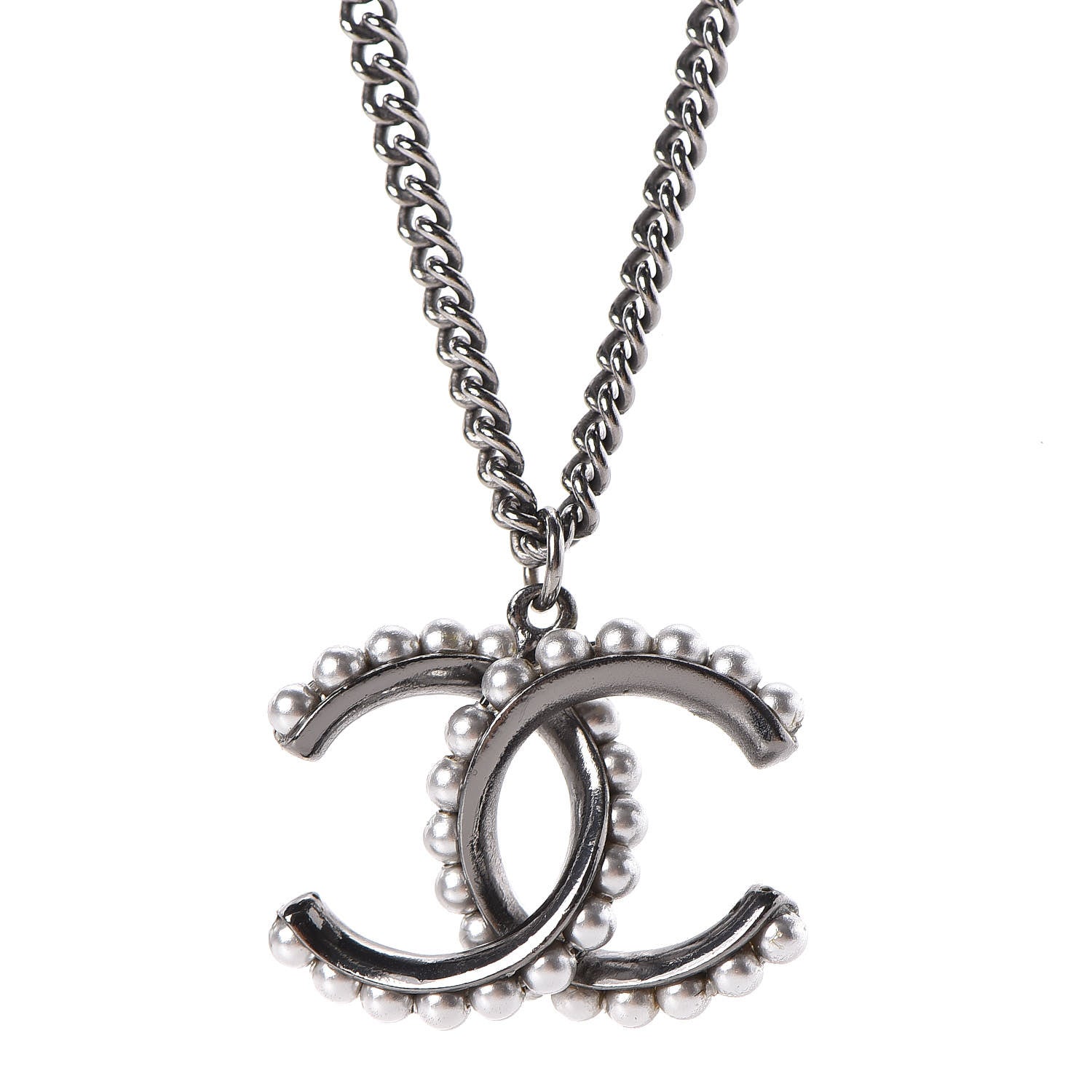 Chanel Pearl CC Pendant Necklace Silver 4 of 8