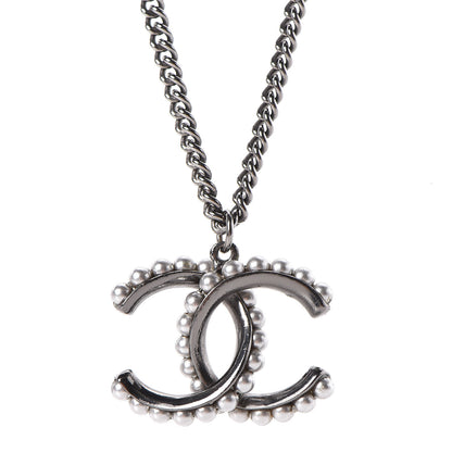 Chanel Pearl CC Pendant Necklace Silver 4 of 8