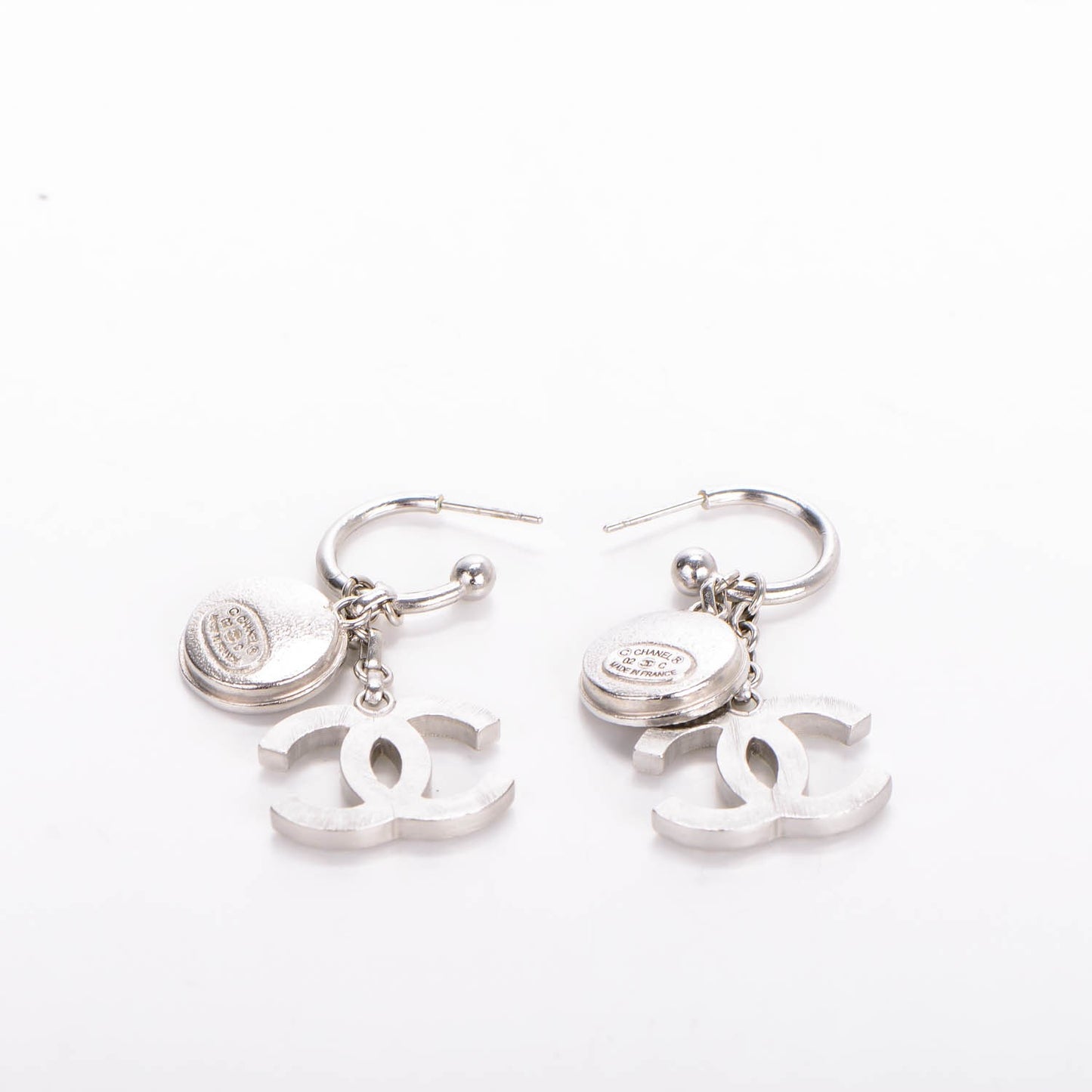 Crystal Medallion CC Dangle Earrings Silver Gold