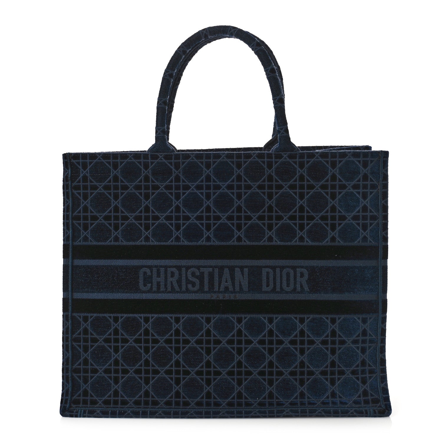 Christian Dior Velvet Cannage Large Book Tote Navy Blue 1 of 10