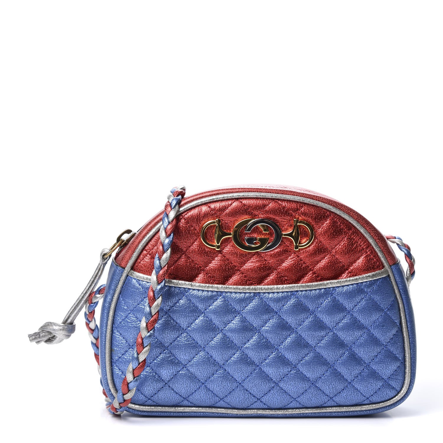 Gucci Laminated Nappa Trapuntata Mini Zumi Dome Shoulder Bag Rosso Marine Argento 1 of 9