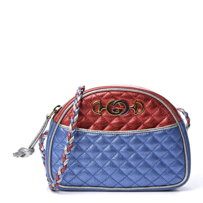 Gucci Laminated Nappa Trapuntata Mini Zumi Dome Shoulder Bag Rosso Marine Argento 1 of 9
