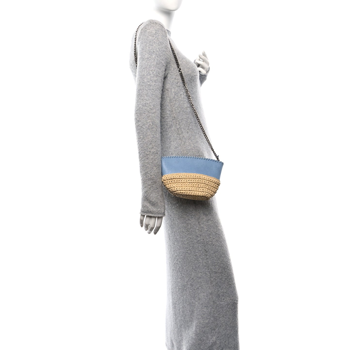 Shaggy Deer Raffia Mini Shoulder Bag Light Blue