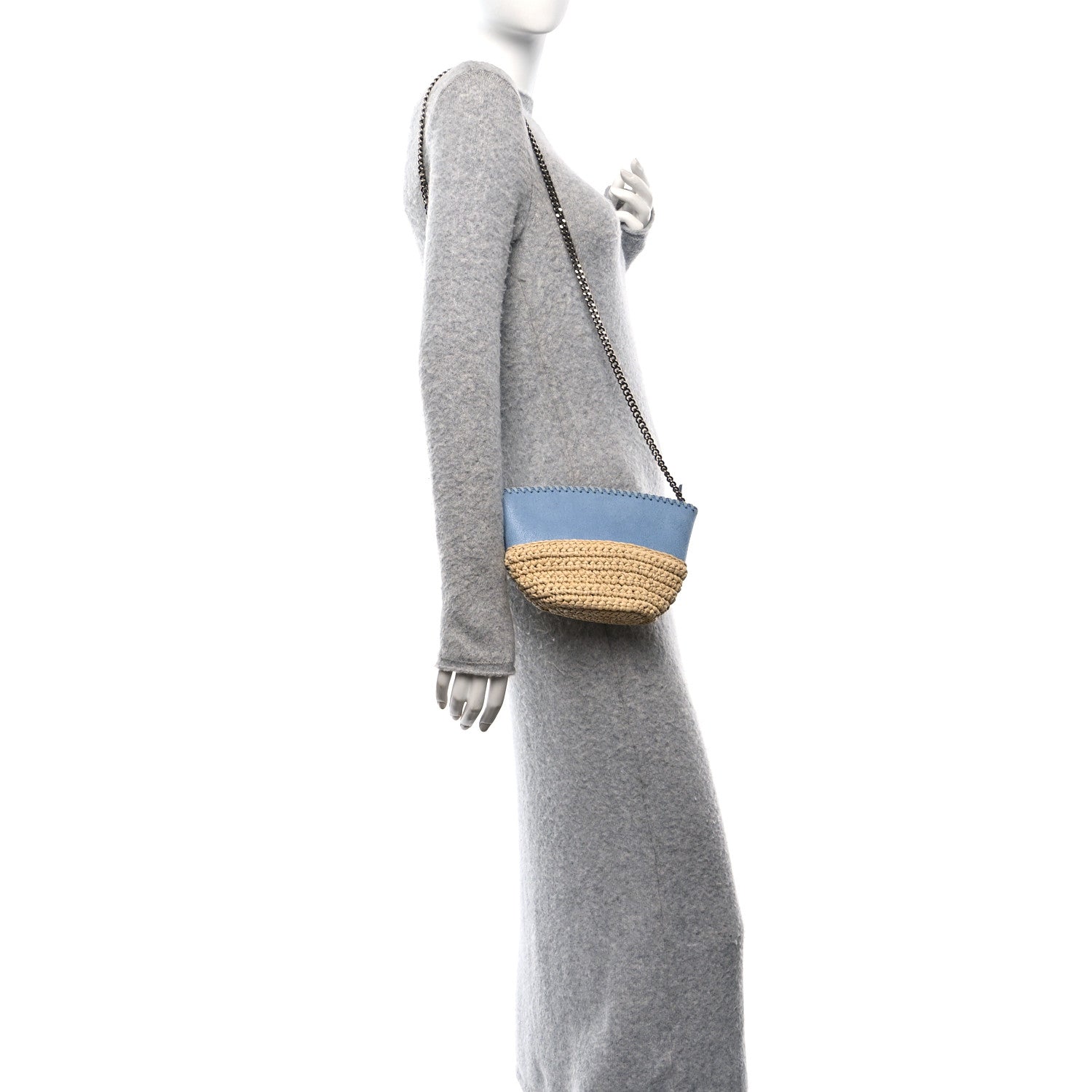 Stella McCartney Shaggy Deer Raffia Mini Shoulder Bag Light Blue 2 of 10