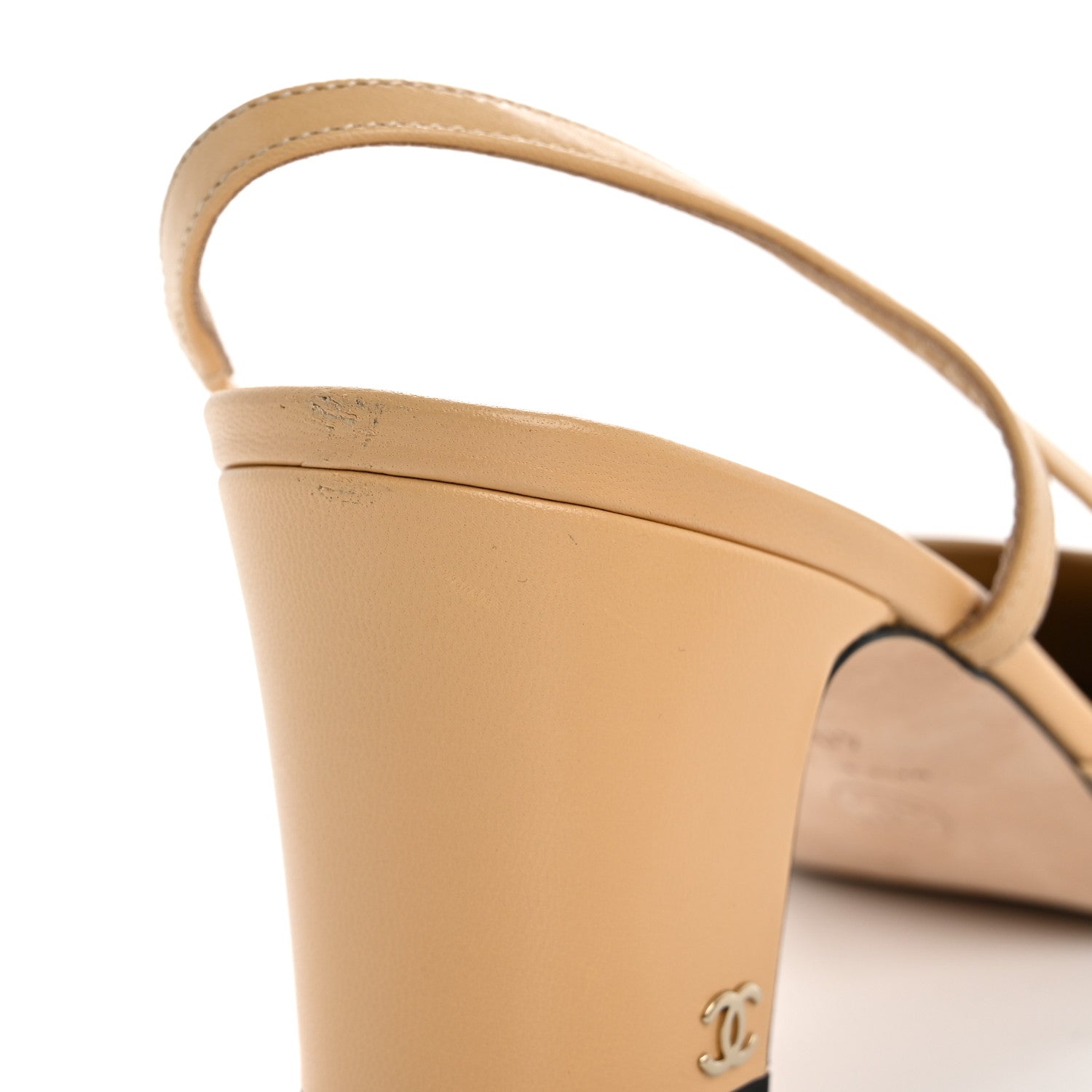 Chanel Goatskin Grosgrain Cap Toe CC Slingback Pumps 40.5 Beige Black 12 of 14