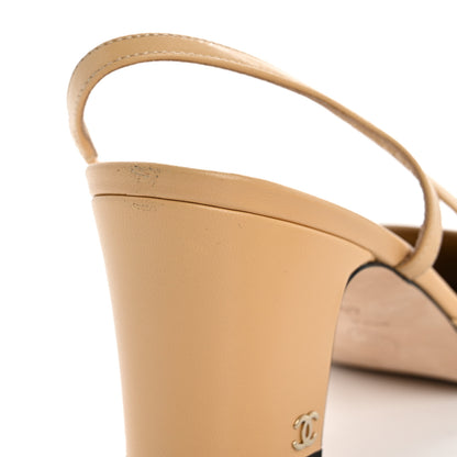 Chanel Goatskin Grosgrain Cap Toe CC Slingback Pumps 40.5 Beige Black 12 of 14