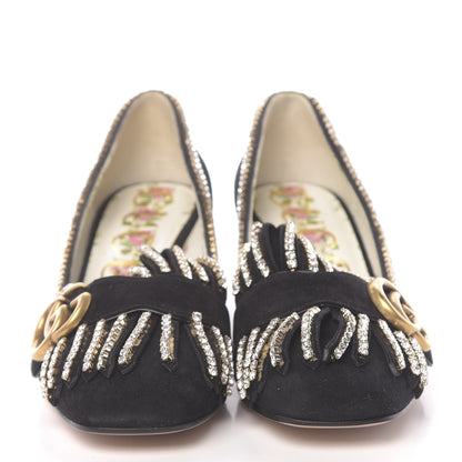 Gucci Kid Scamosciato Crystal GG Marmont Fringe 50mm Loafer Pumps 36 Black 2 of 9