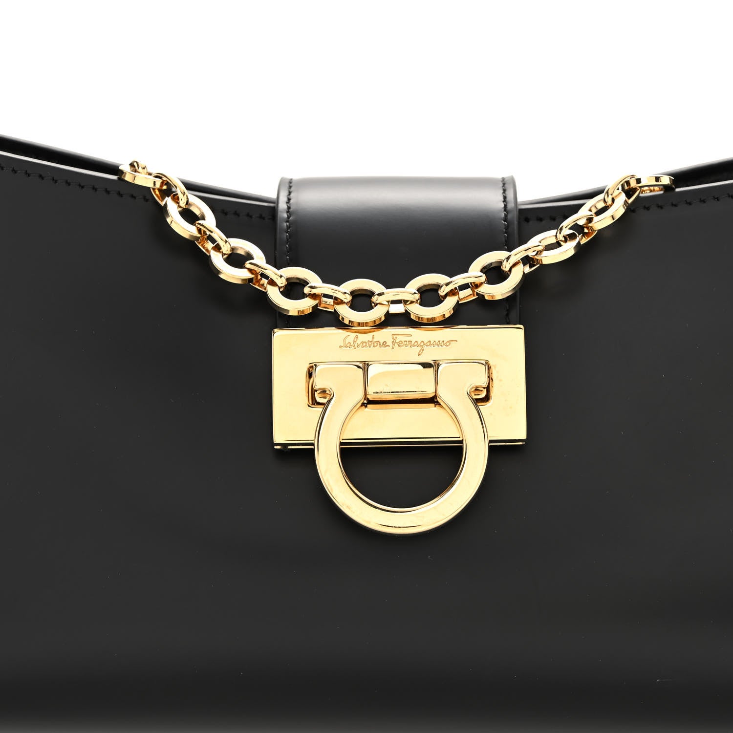 Salvatore Ferragamo Calfskin Trifolio Shoulder Bag Black 7 of 9