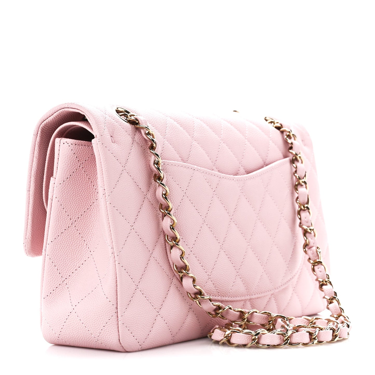 Caviar Quilted Medium Double Flap Light Pink