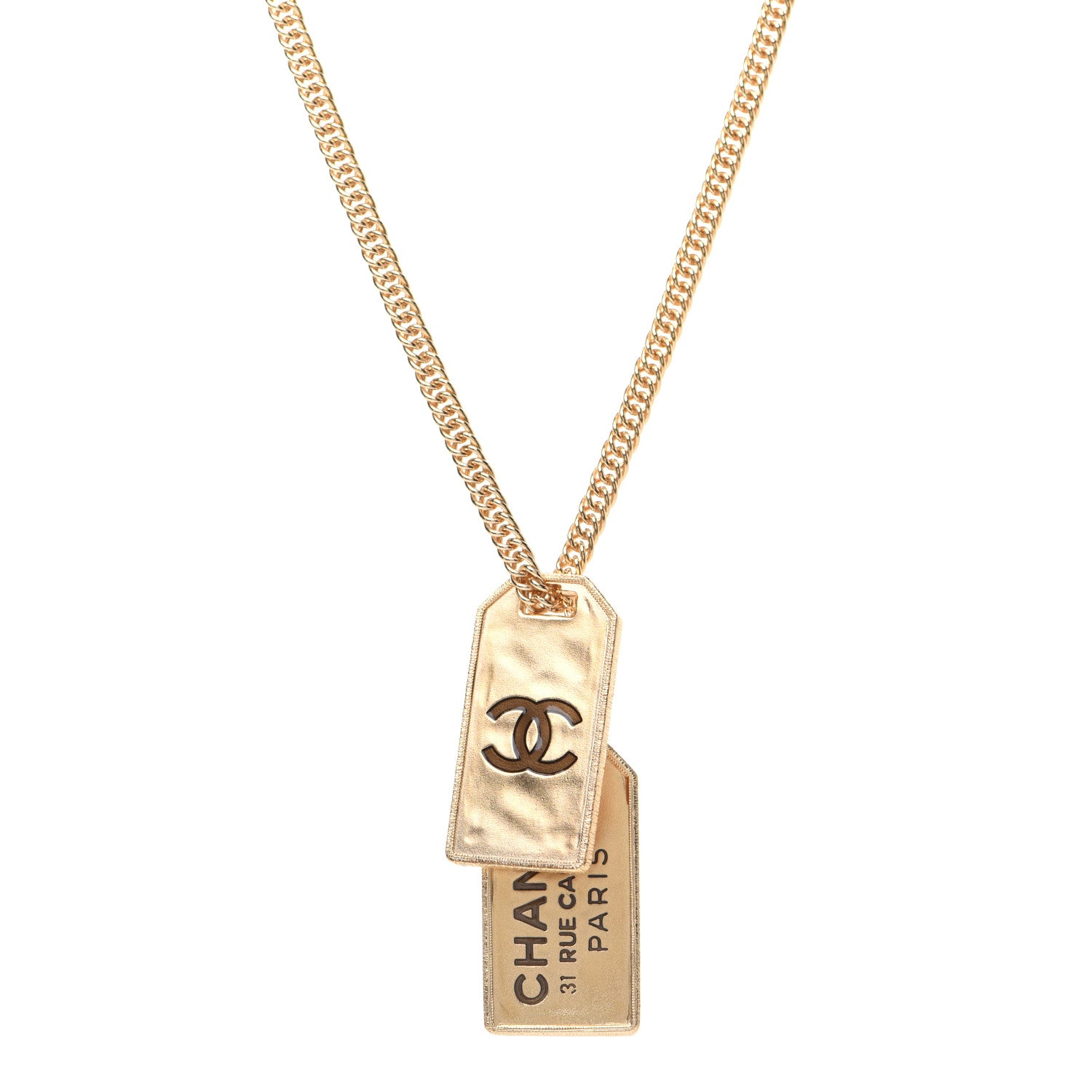 Chanel ID Dog Tag Charm Necklace Gold 1 of 6