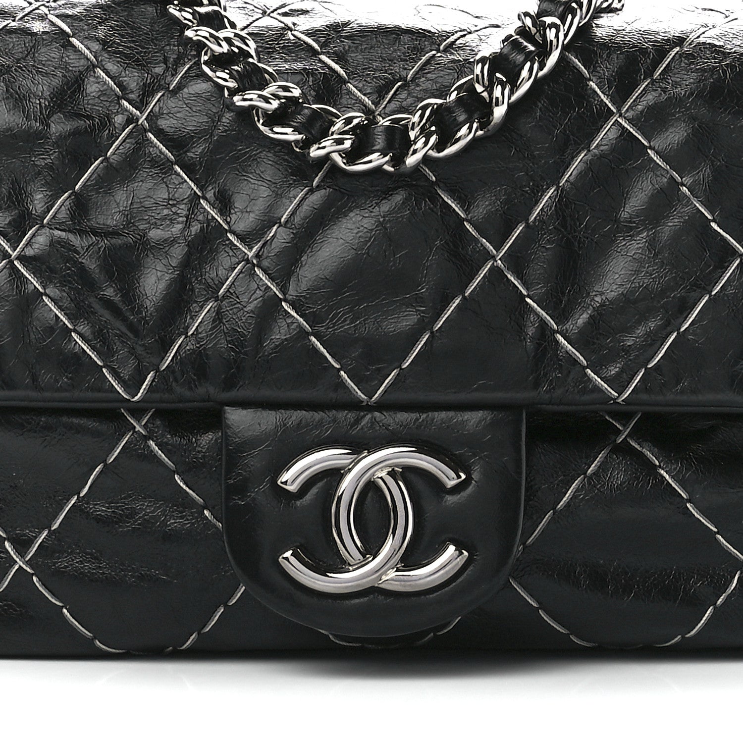 Chanel Glazed Goatskin Double Contrast Stitch Flap Black 7 of 10