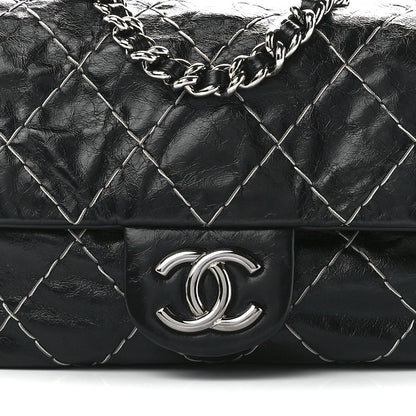 Chanel Glazed Goatskin Double Contrast Stitch Flap Black 7 of 10