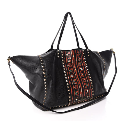 Valentino Garavani Grained Calfskin Tribal Large Rockstud Rolling Crossbody Tote Black 4 of 10