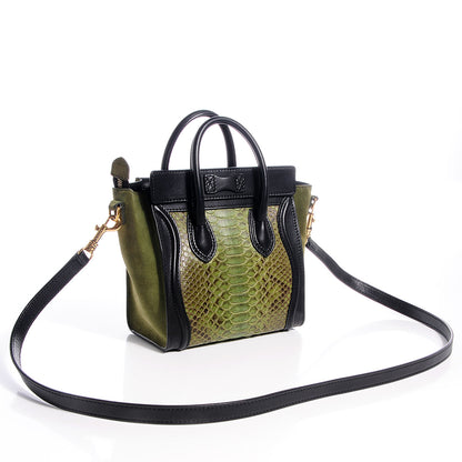 Celine Python Suede Nano Tri-Color Luggage Green 3 of 10