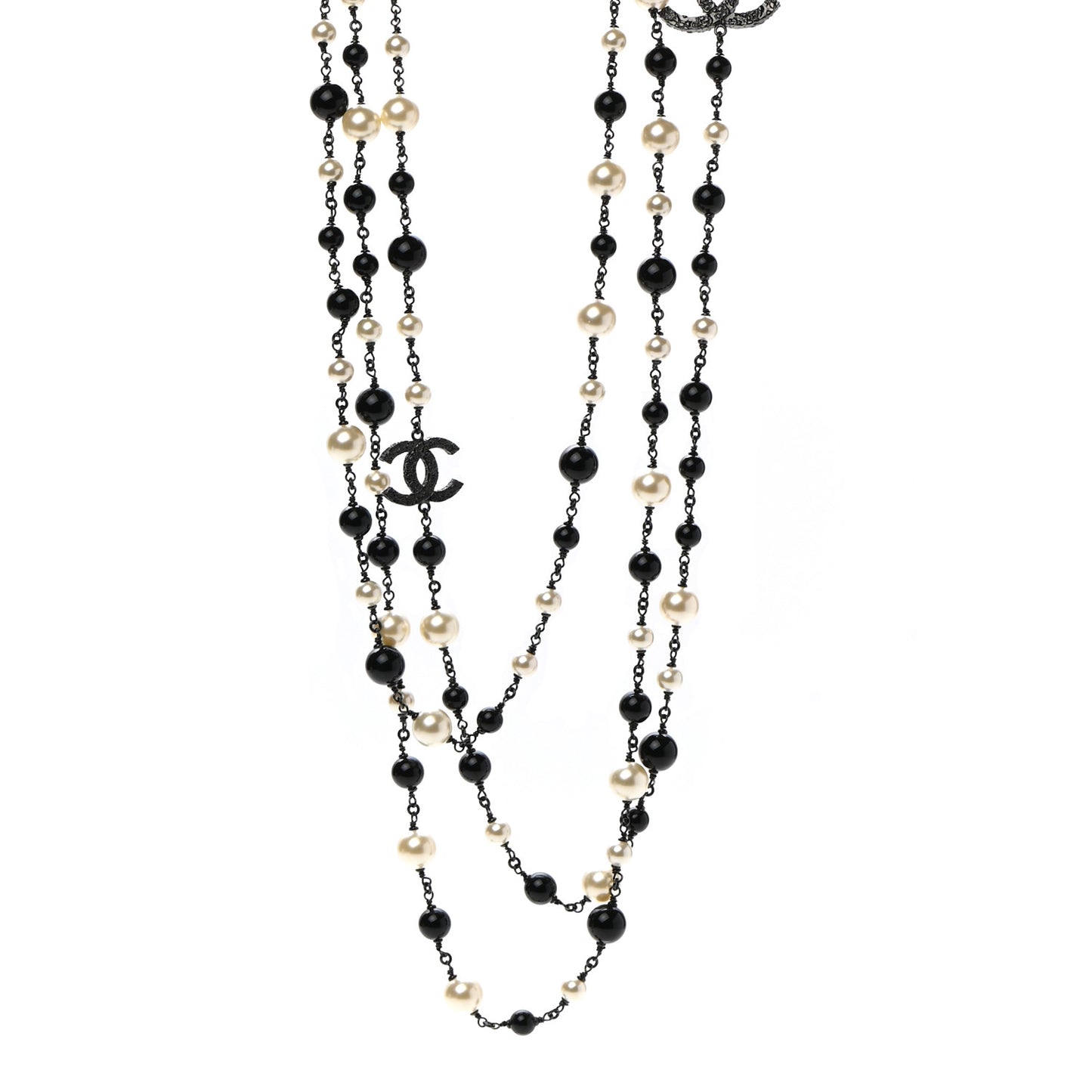 Pearl Bead CC Long Necklace Ruthenium Black