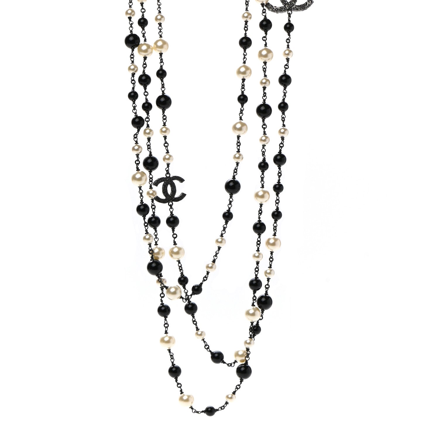Chanel Pearl Bead CC Long Necklace Ruthenium Black 1 of 7