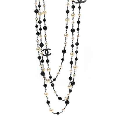 Chanel Pearl Bead CC Long Necklace Ruthenium Black 1 of 7