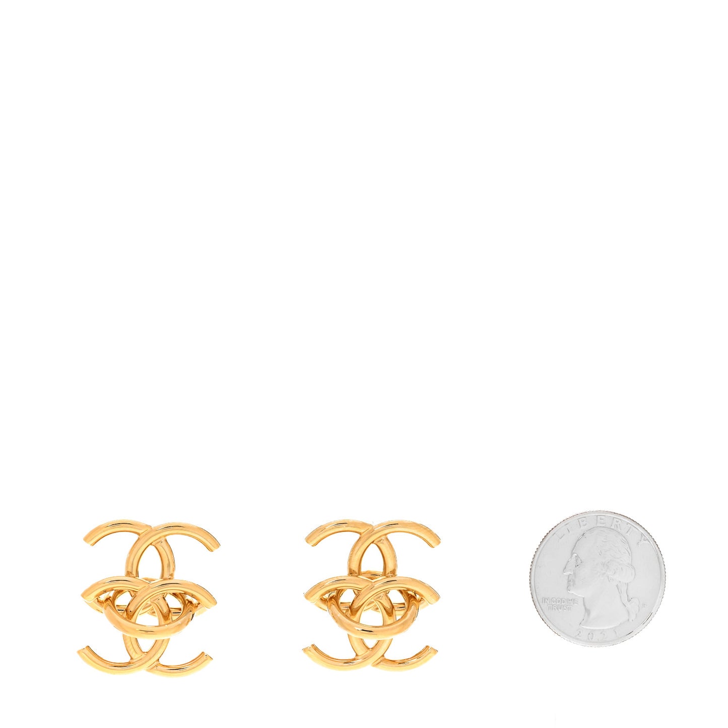 Metal Double CC Interlock Earrings Gold