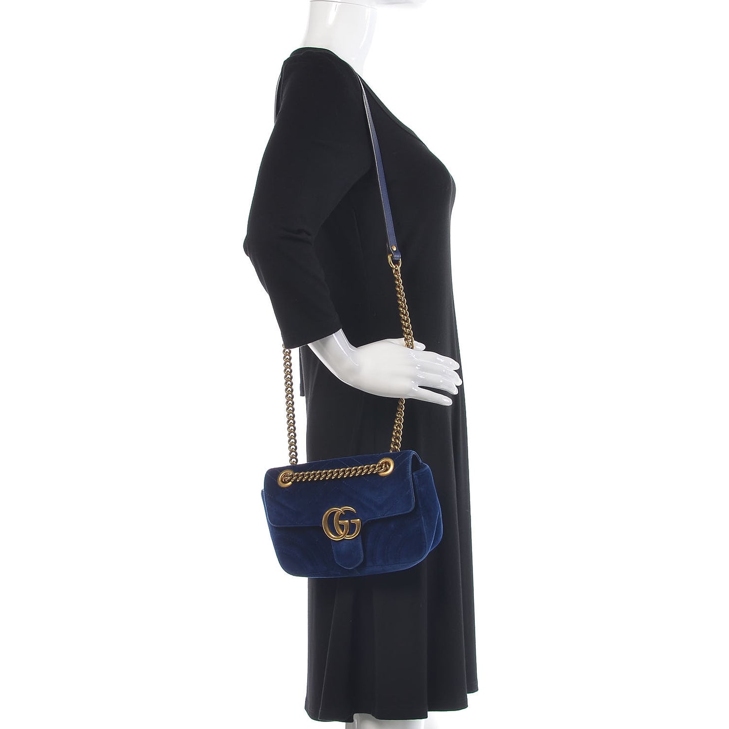 Velvet Matelasse Mini GG Marmont Shoulder Bag Cobalt Blue