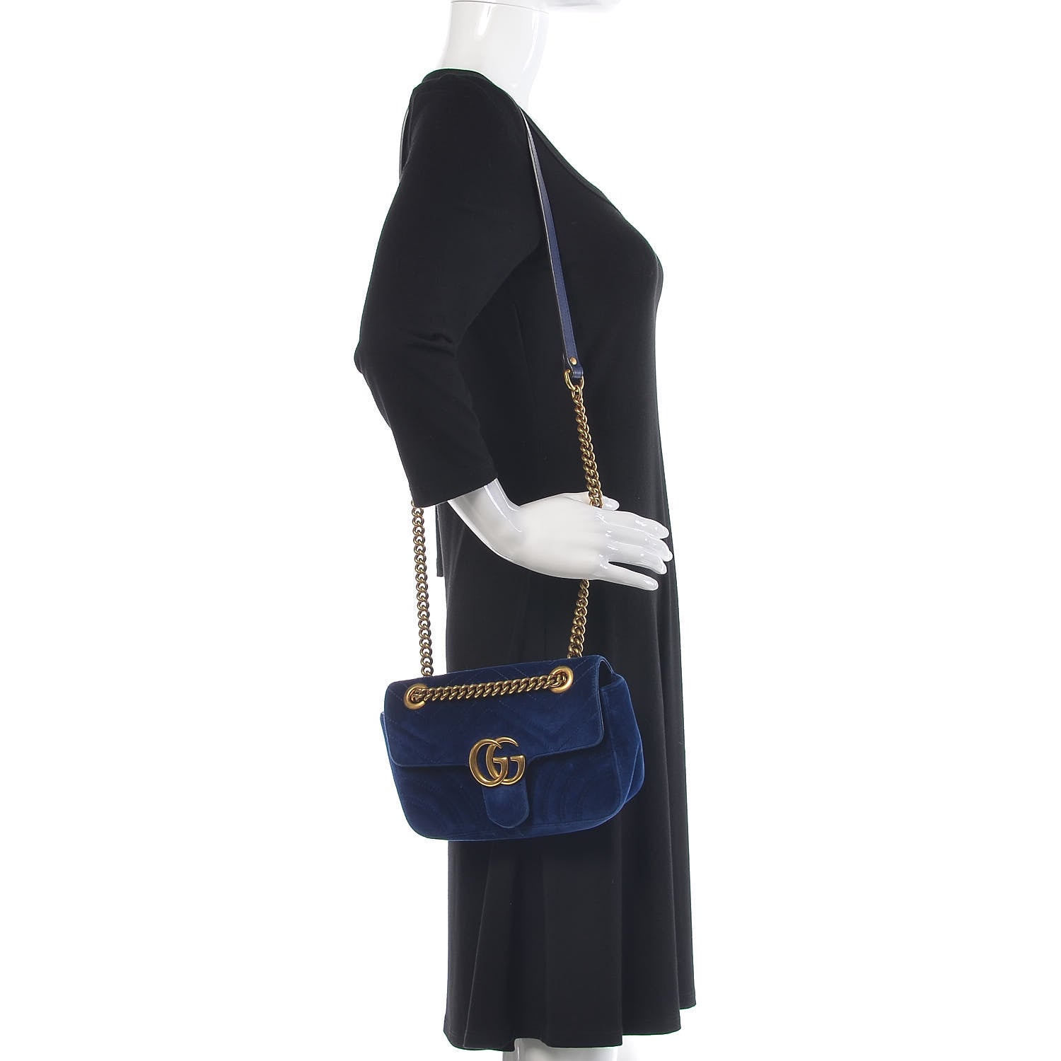 Gucci Velvet Matelasse Mini GG Marmont Shoulder Bag Cobalt Blue 2 of 12