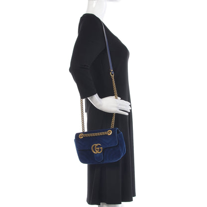 Gucci Velvet Matelasse Mini GG Marmont Shoulder Bag Cobalt Blue 2 of 12