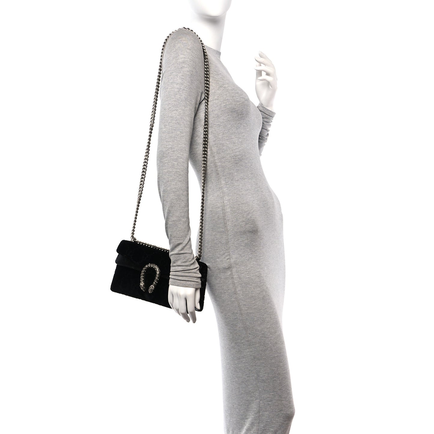 Velvet Skipper Crystal GG Monogram Small Dionysus Shoulder Bag Black Black Diamond