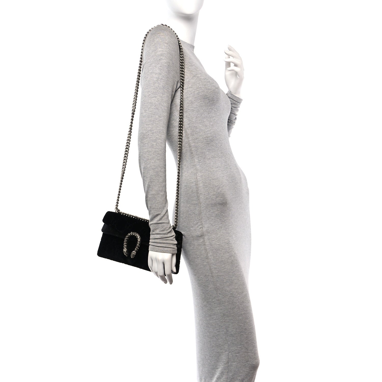 Gucci Velvet Skipper Crystal GG Monogram Small Dionysus Shoulder Bag Black Black Diamond 2 of 11