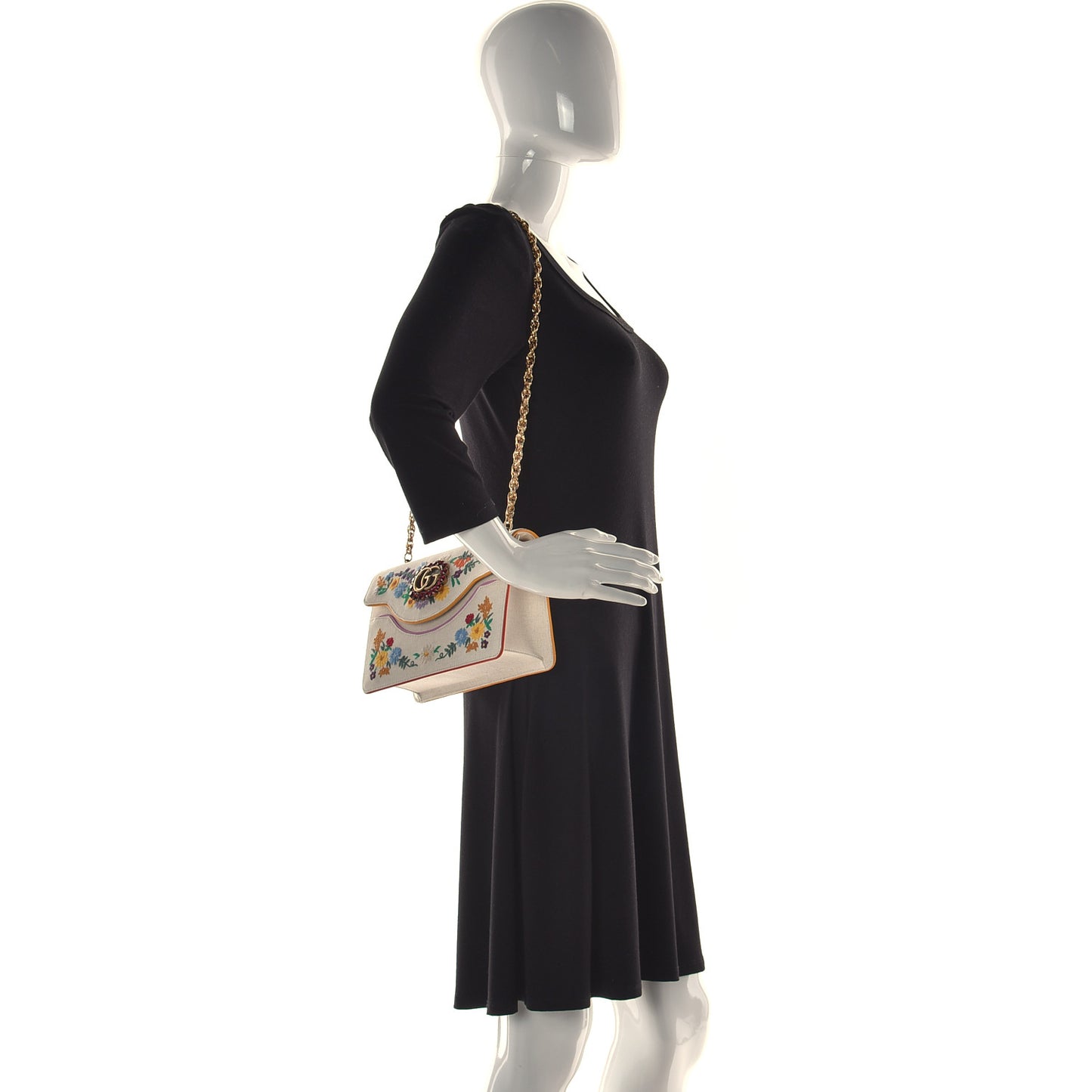 Linen Canvas Embroidered Small Shoulder Bag White