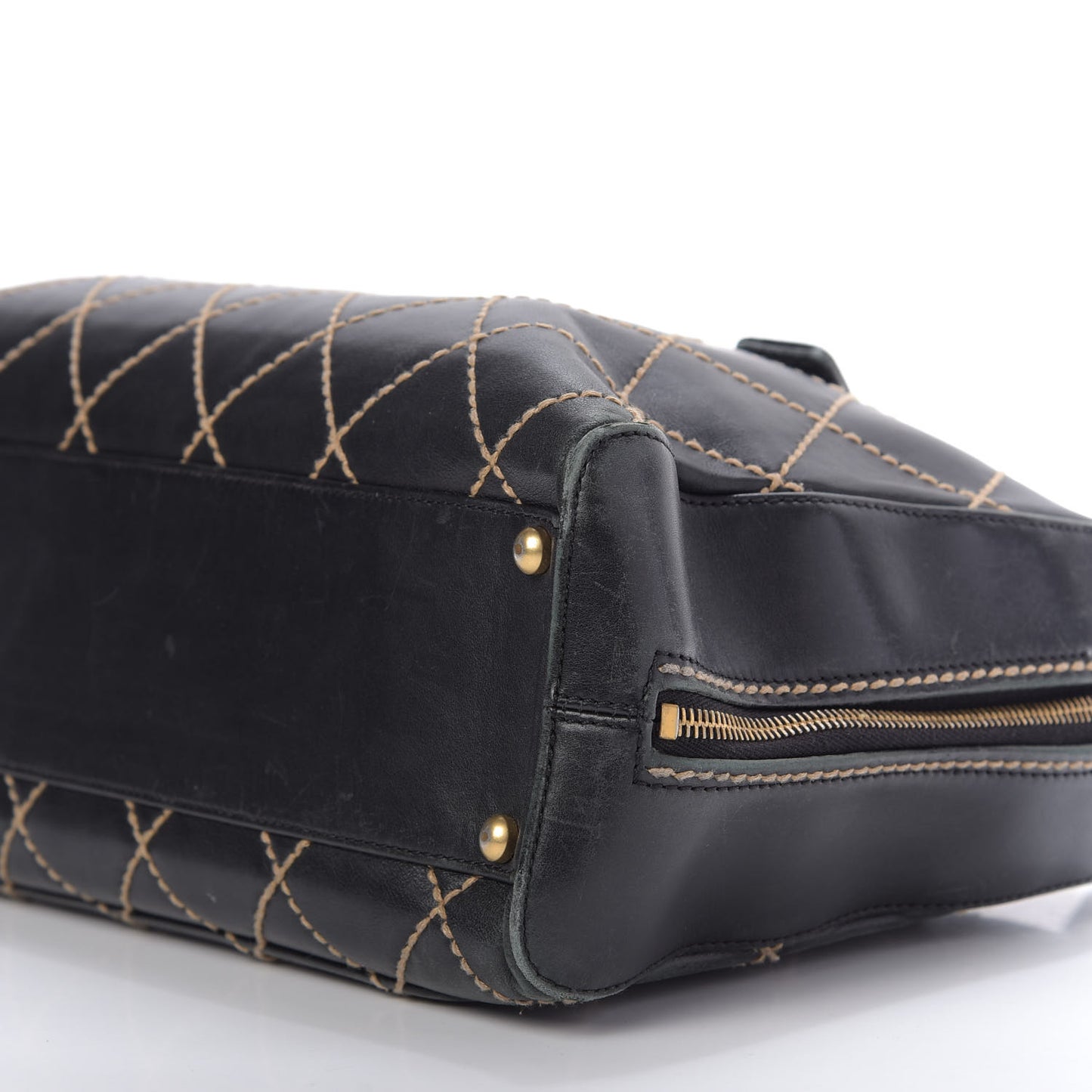 Calfskin Wild Stitch Top Handle Bag Black