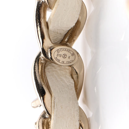 Chanel Lambskin Pearl More Is More CC Chain Hoop Earrings Matte Gold White 4 of 4