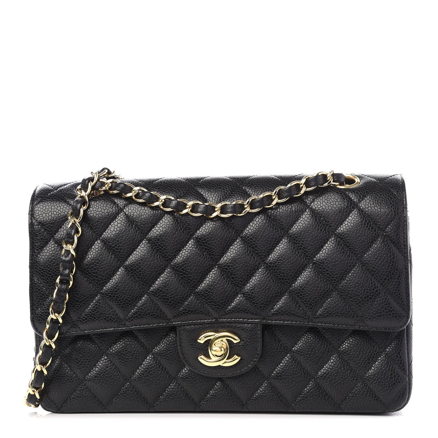 Caviar Quilted Medium Double Flap Black