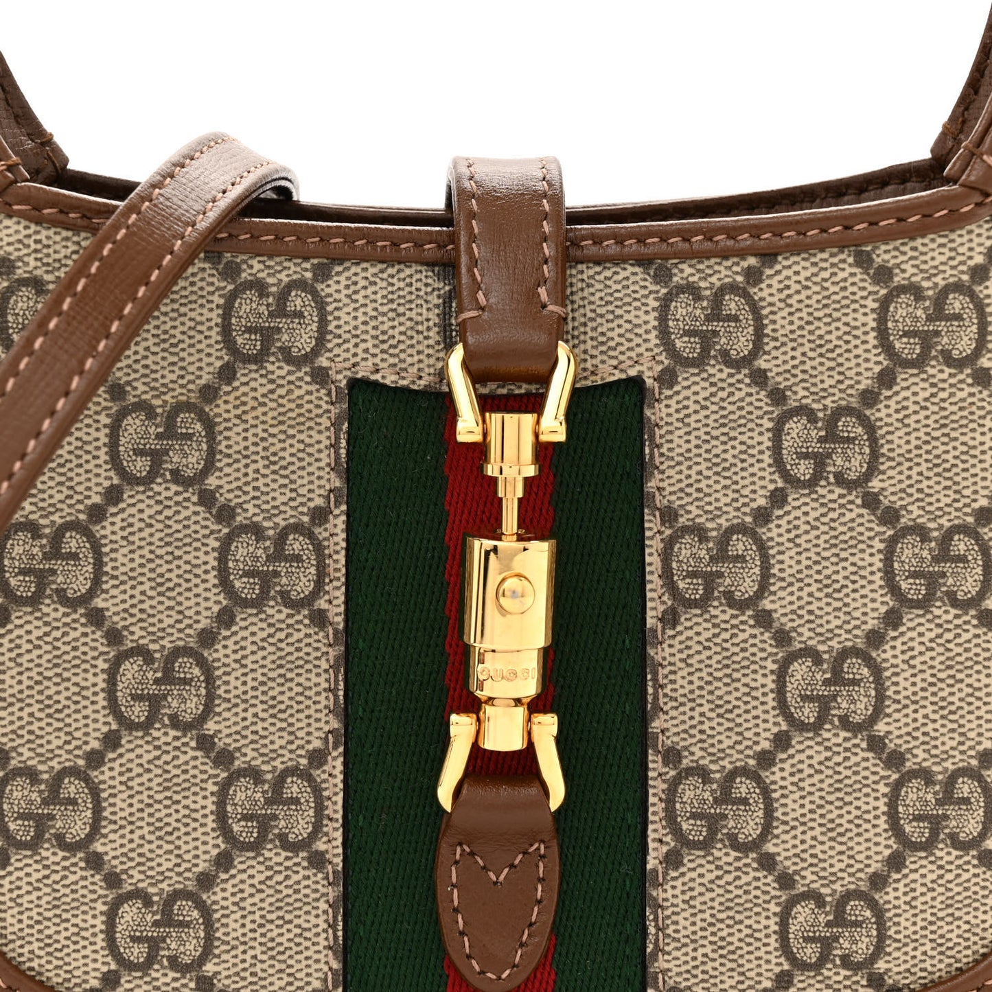 GG Supreme Monogram Azalea Calfskin Web Mini Jackie 1961 Hobo Beige Ebony Brown Sugar