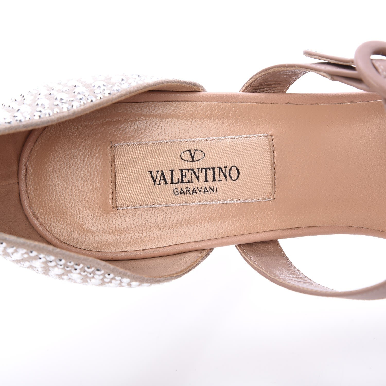 Valentino Garavani Suede Strass Crystal Peep Toe Mary Jane Platform Sandals 37.5 Poudre 9 of 11