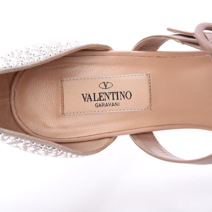 Valentino Garavani Suede Strass Crystal Peep Toe Mary Jane Platform Sandals 37.5 Poudre 9 of 11